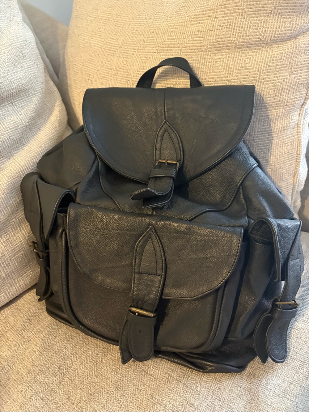 Grey Genuine Leather Backpack